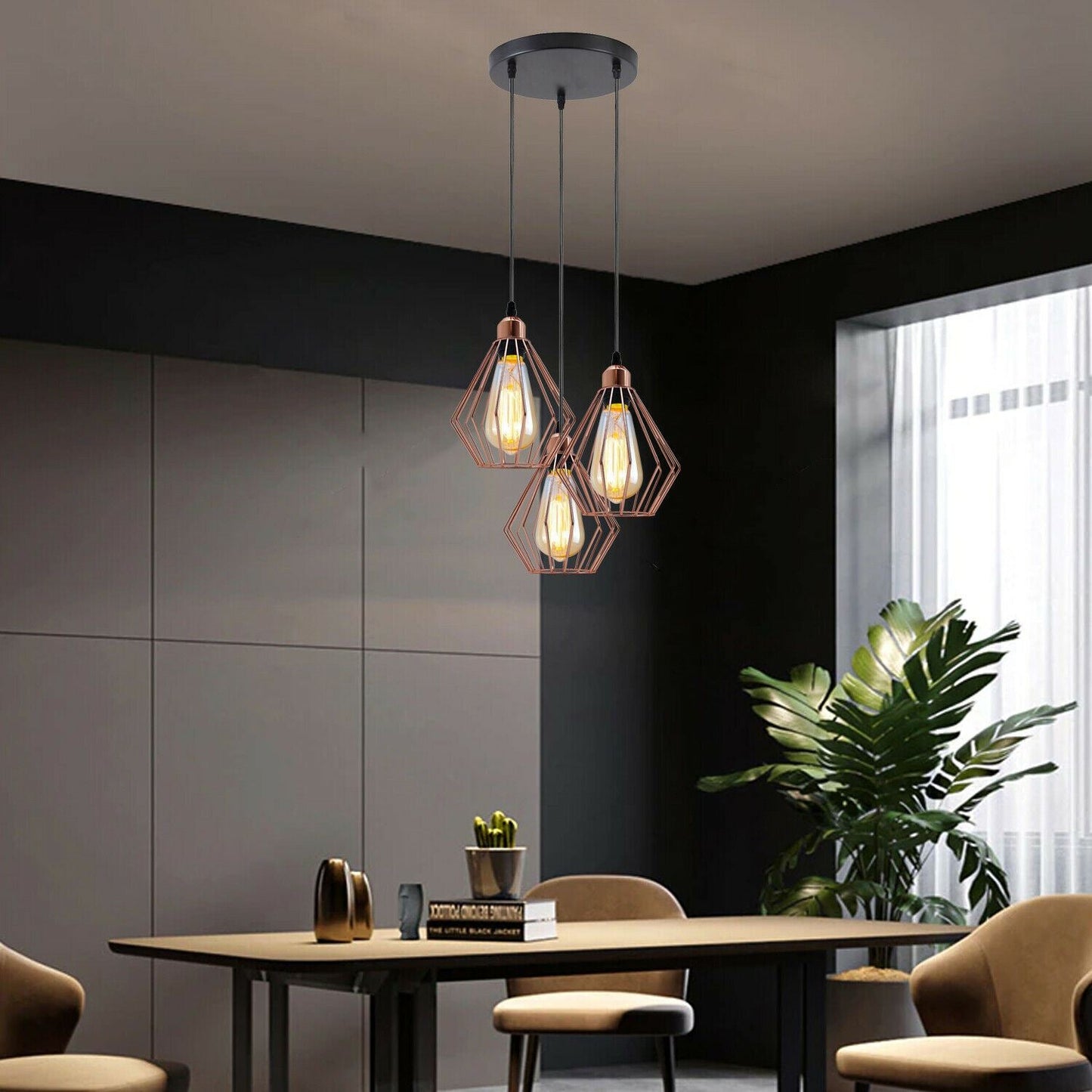 Modern Ceiling Pendant Cage Fitting Rose Gold Diamond Lights~1361